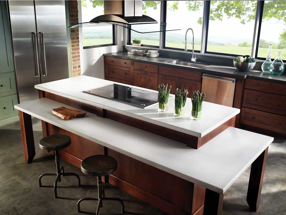 Eco in white from Cosentino is a very attractive material that feels like a quartz worktop