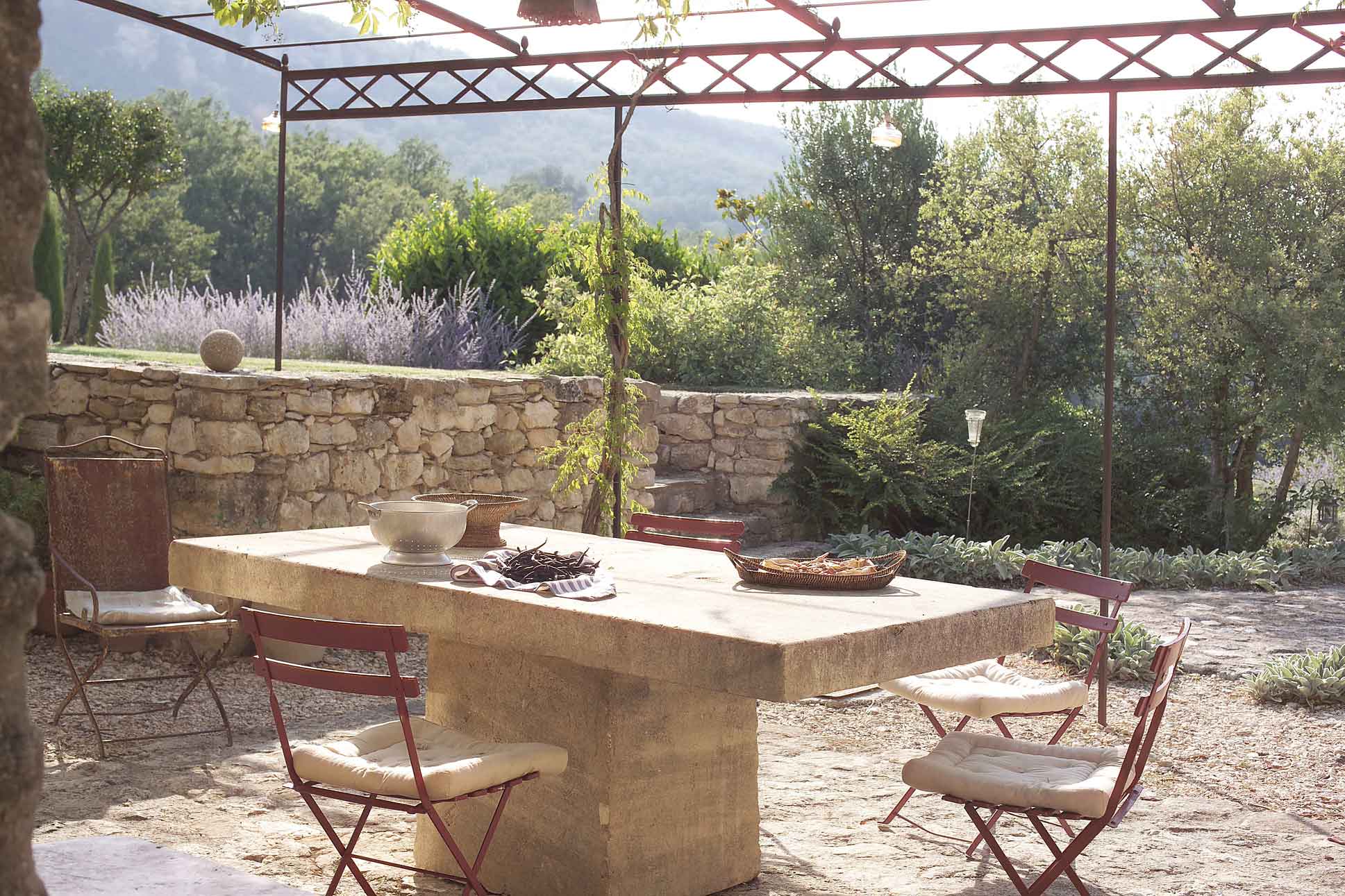 A stone table for outside dining
