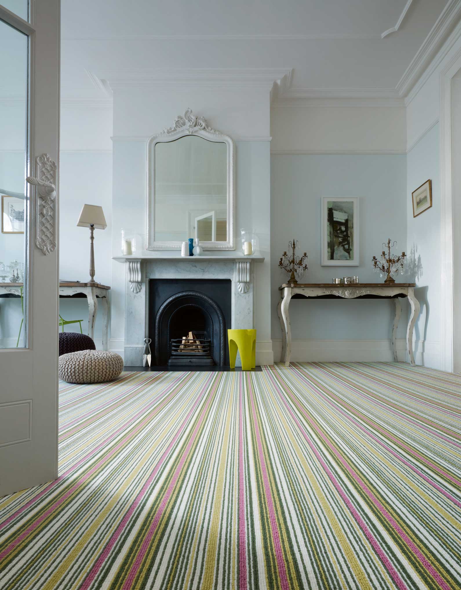Crucial Trading's Biscayne stripe in lime is made from 100% Laneve wool, £46m2
