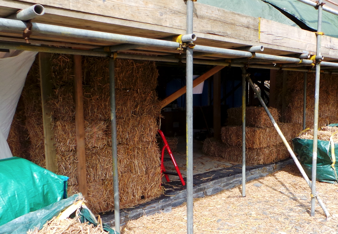 Miscanthus bale house in west Wales under construction