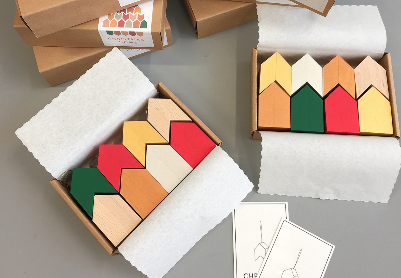 Tiny Christmas houses - wood decorations by Madrid's Mad-Lab, 41.20 euros for box of 8