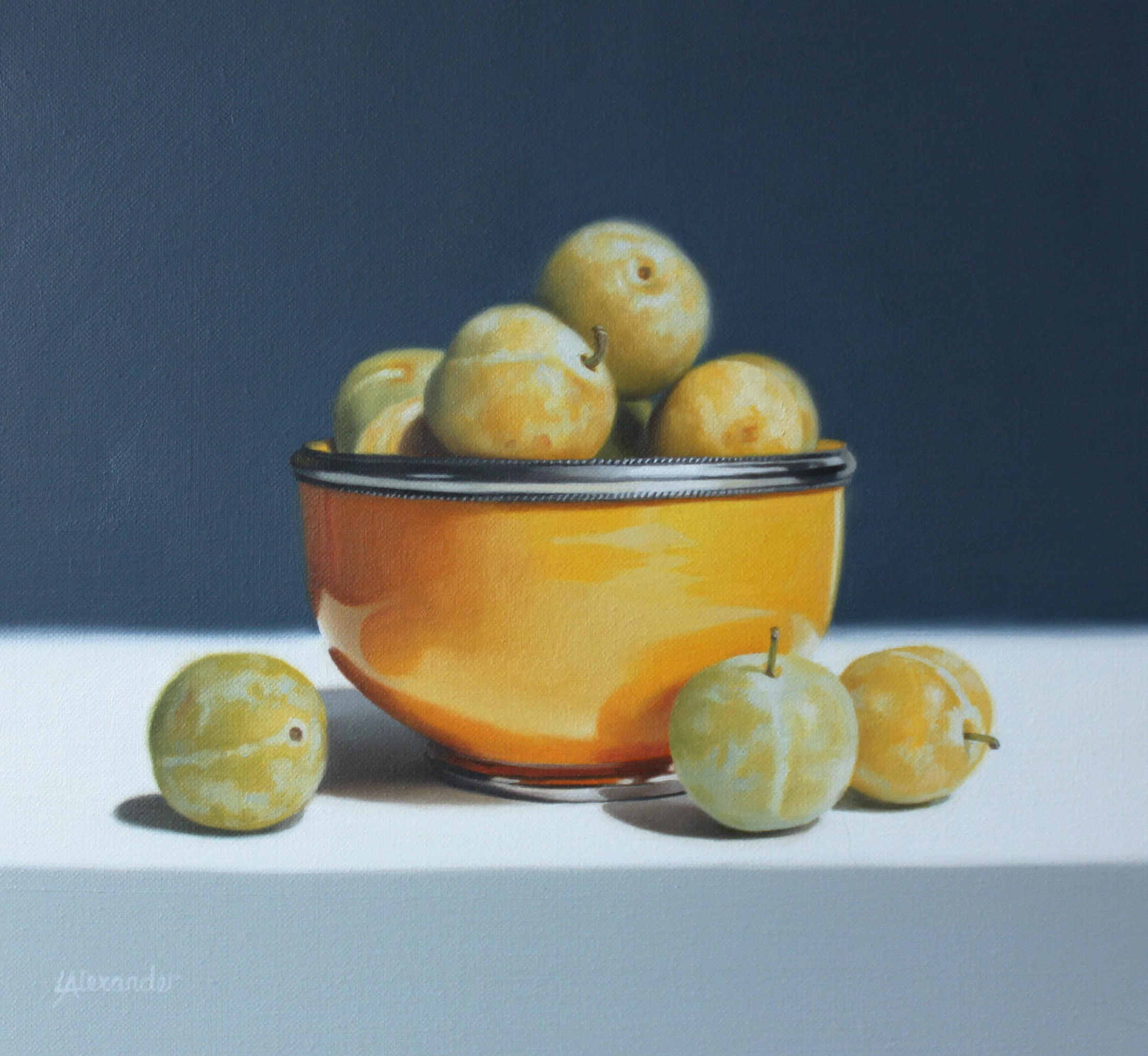 Greengages and Yellow Bowl by Linda Alexander