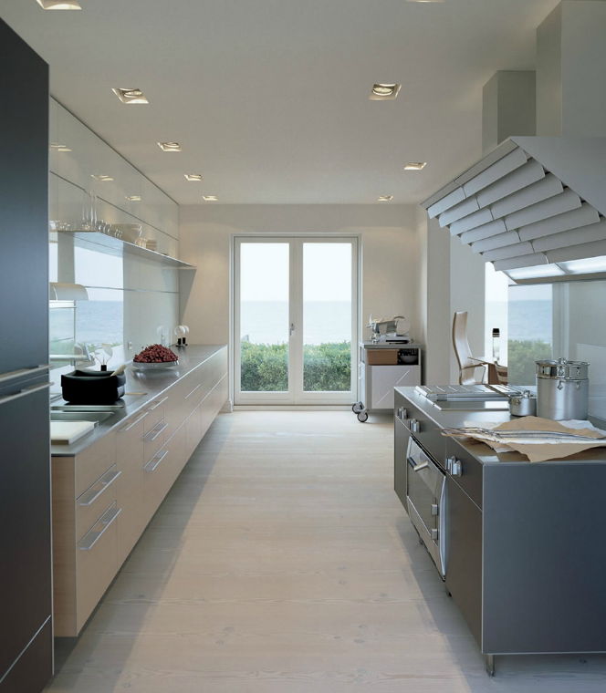 Element7 engineered boards with a pale finish are good for a long kitchen. www.element7.co.uk