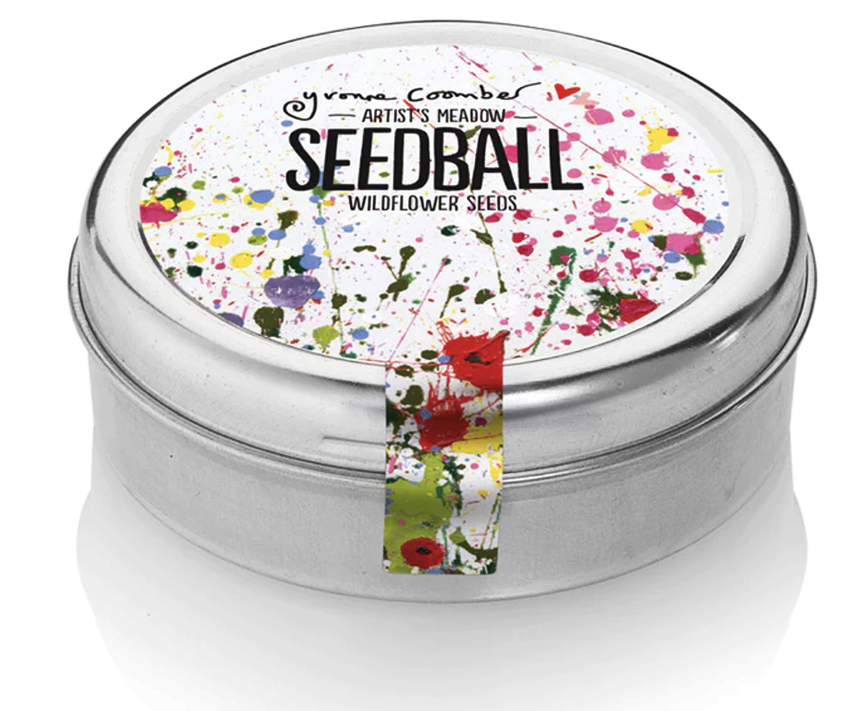 Seedball Artist's Mix tin of wildflower seeds in little clay balls  £6.50 a tin. www.seedball.co.uk