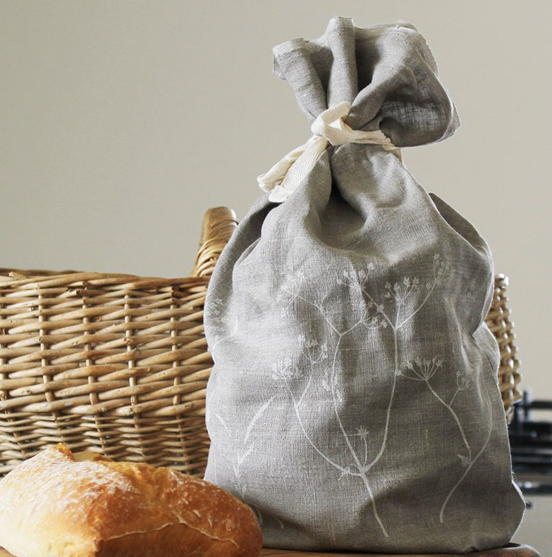 Cornwall-based Helen Round's Coastal collection linen bread bags will keep bread fresher for longer