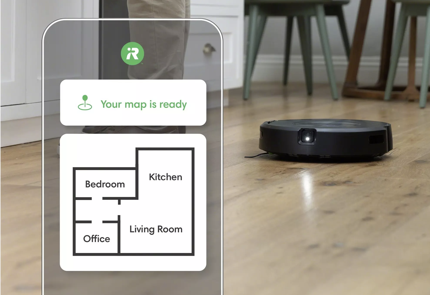 The iRobot app on your phone shows you the map of your space