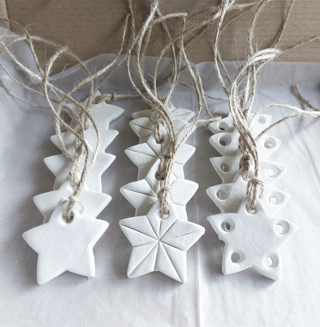 Clay and string tree decorations, £8.50 on Etsy