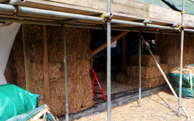 Miscanthus bale house in west Wales under construction